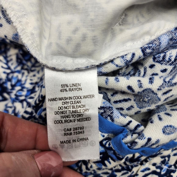 Joie Linen Blend Cropped Pants Boho Blue Print 4 - Picture 10 of 11